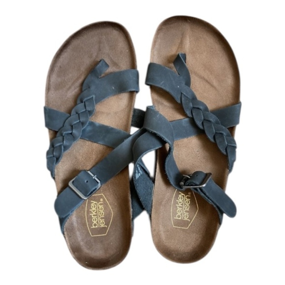 berkley jensen cork bottom black leather strappy sandal Women’s Size Black Sz 6M